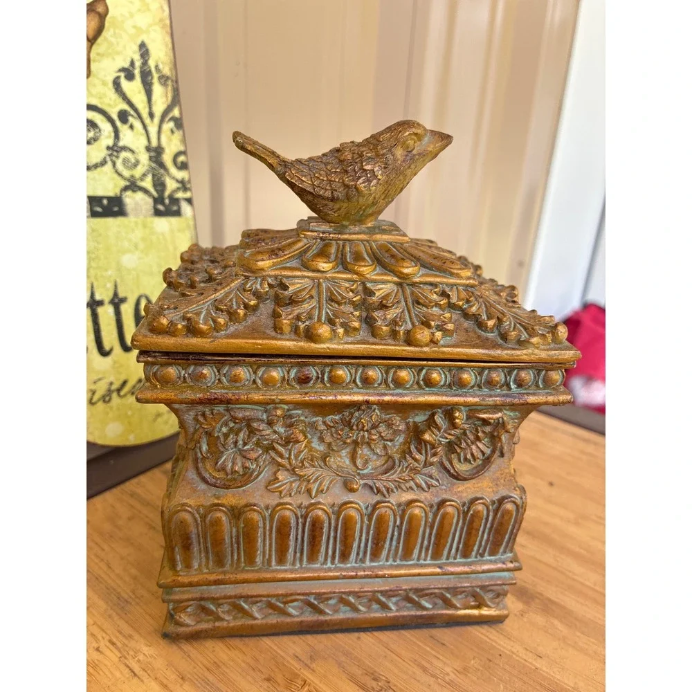 French Country Bird Decor Set Alouette Magnetic Wall Sign and Ornate Trinket Box